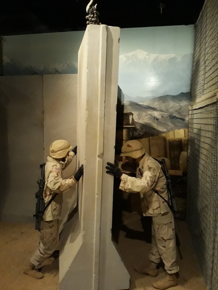 This diorama, in the Engineer Museum's Global War on Terror Gallery, depicts Engineers providing force protection to deployed forces.